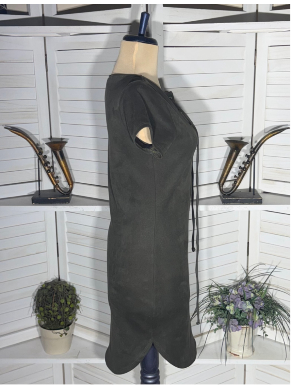 Vintage 90s Y2k dress faux suede green cage neck pixie fairy tinkerbell Ren Fair - Picture 4 of 10